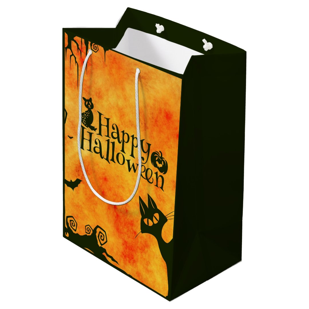 Happy Halloween Witches Cats Spiders Owls Pumpkins Medium Gift Bag | Zazzle