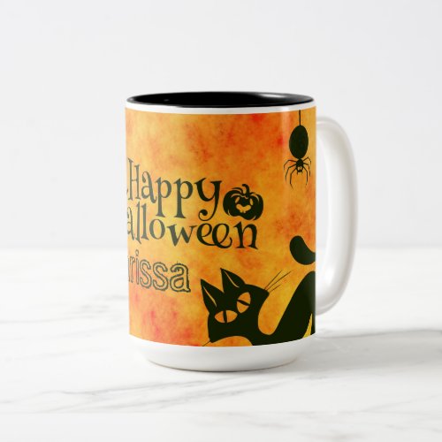 Happy Halloween Witches Cats Spiders Owls Pumpkins Two_Tone Coffee Mug