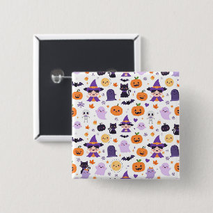 Happy Halloween Witches Ghosts Cats Bats Pumpkins Button