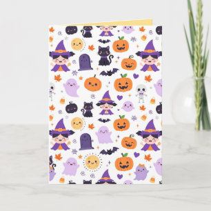 Happy Halloween Witches Ghosts Cats Bats Pumpkins Thank You Card