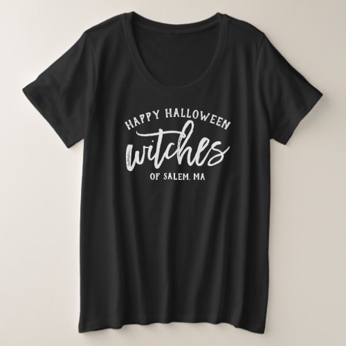 Happy Halloween Witches Modern White Script Womens Plus Size T_Shirt