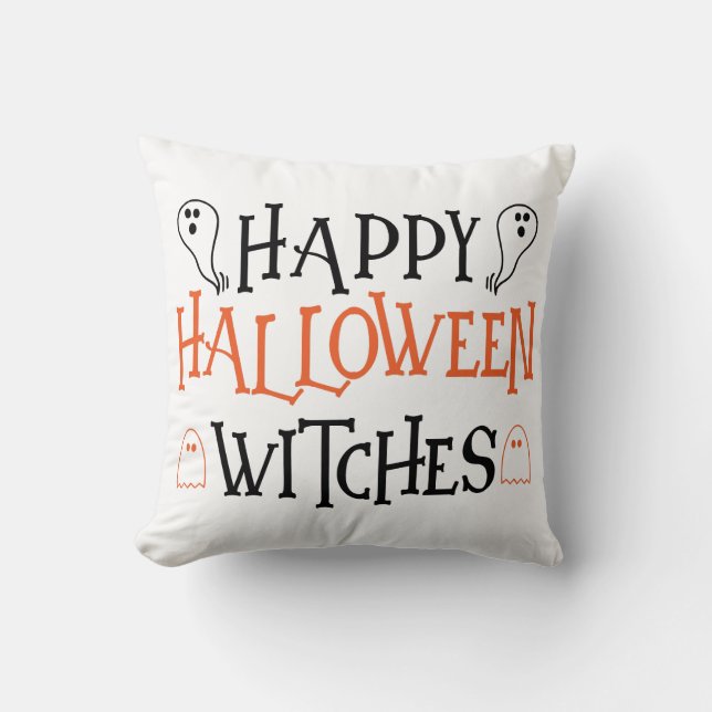 Happy Halloween Witches Throw Pillow (Front)