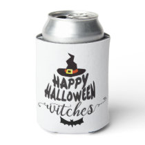 Happy Halloween Witches Typography Halloween Can Cooler