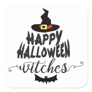 Happy Halloween Witches Typography Halloween Square Sticker