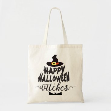 Happy Halloween Witches Typography Halloween Tote Bag