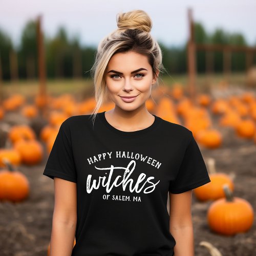 Happy Halloween Witches White Script Custom City T_Shirt
