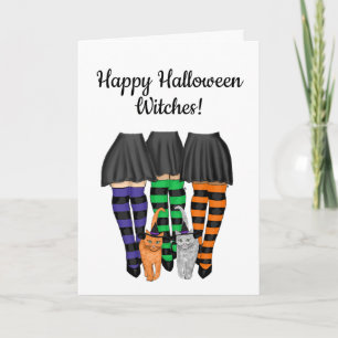 Happy Halloween Witches - Witches and Two Cats Card