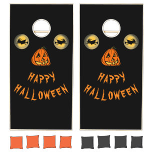 Happy Halloween Witchy Eyes And Pumpkin Nose Cornhole Set