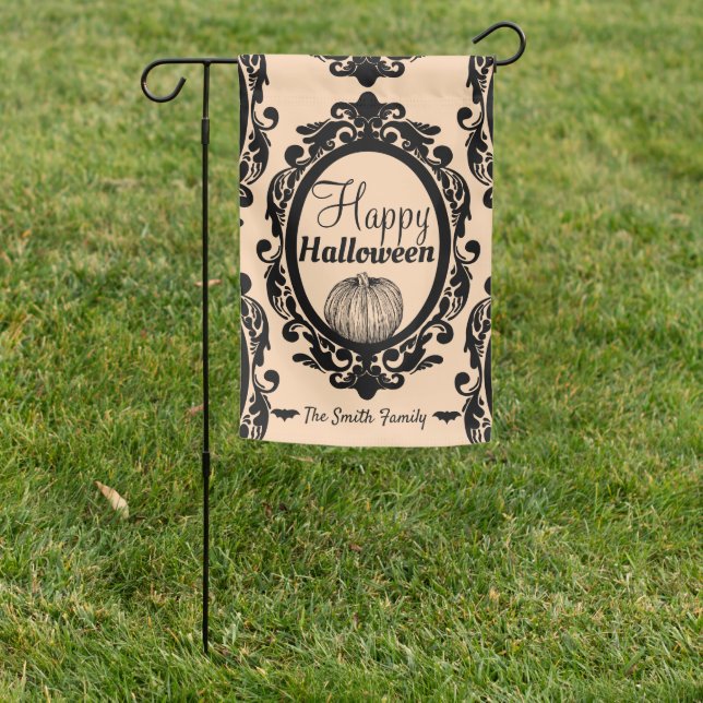 Happy Halloween Witchy Framed Pumpkin Garden Flag (In SItu)