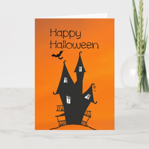 Happy Halloween with a Haunted Witches House Card