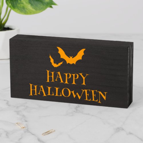 Happy Halloween with Bats Wooden Box Sign