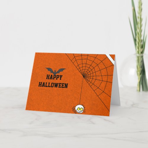 Happy Halloween with Black Bat and Spider web Card