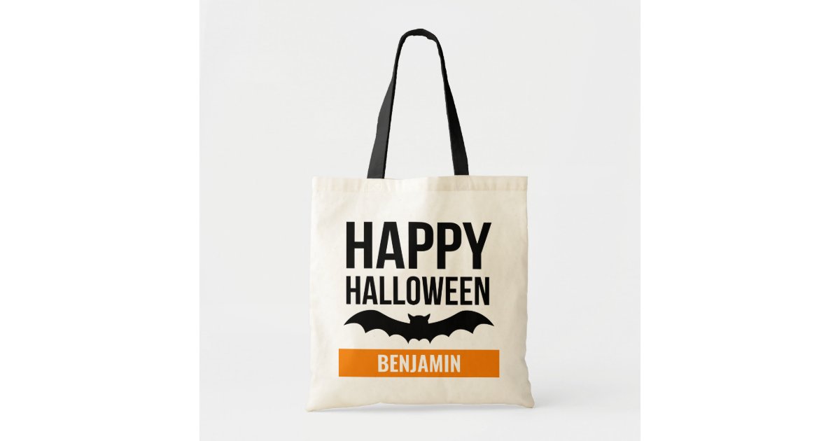 Happy Halloween with Bold Custom Name Treat Tote Bag