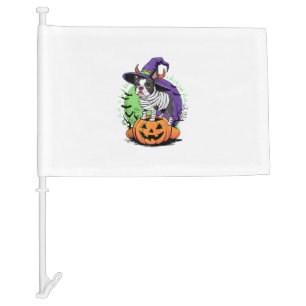 Happy Halloween with Boston Terrier Mummy & Witch Car Flag