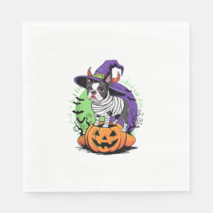 Happy Halloween with Boston Terrier Mummy & Witch Napkins