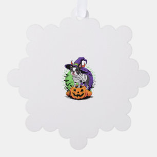 Happy Halloween with Boston Terrier Mummy & Witch Ornament Card