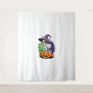 Happy Halloween with Boston Terrier Mummy & Witch Tapestry