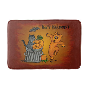 Happy Halloween with Cat Bat Dog and Spider Bathroom Mat
