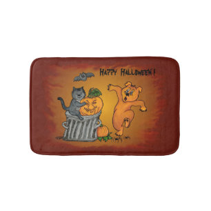Happy Halloween with Cat Bat Dog and Spider Bathroom Mat