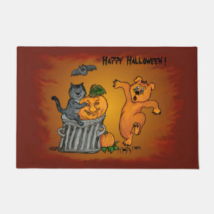 Happy Halloween with Cat Bat Dog and Spider Doormat