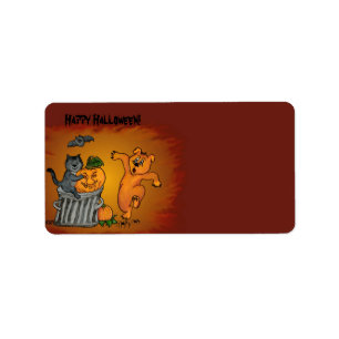 Happy Halloween with Cat Bat Dog and Spider Label