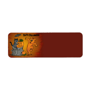 Happy Halloween with Cat Bat Dog and Spider Label