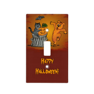 Happy Halloween with Cat Bat Dog and Spider Light Switch Cover