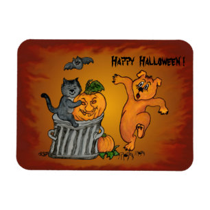 Happy Halloween with Cat Bat Dog and Spider Magnet