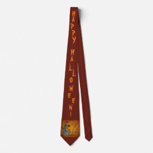 Happy Halloween with Cat Bat Dog and Spider Neck Tie