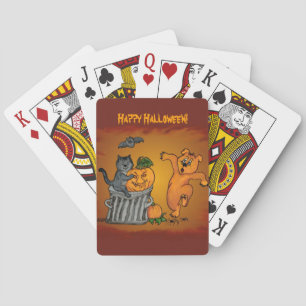 Happy Halloween with Cat Bat Dog and Spider Poker Cards
