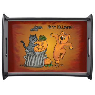 Happy Halloween with Cat Bat Dog and Spider Serving Tray