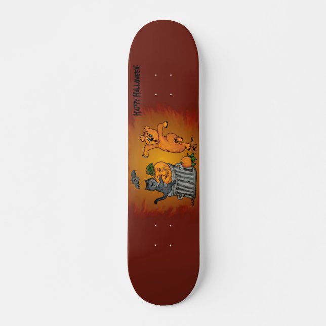 Happy Halloween with Cat Bat Dog and Spider Skateboard (Front)