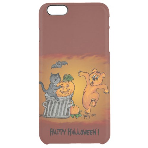 Happy Halloween with Cat Bat Dog and Spider Clear iPhone 6 Plus Case