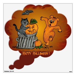 Happy Halloween with Cat Bat Dog and Spider Wall Sticker