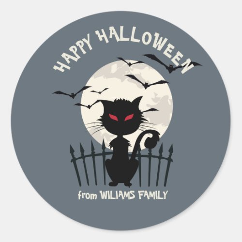 Happy Halloween With Cat With Fool Moon Classic Round Sticker