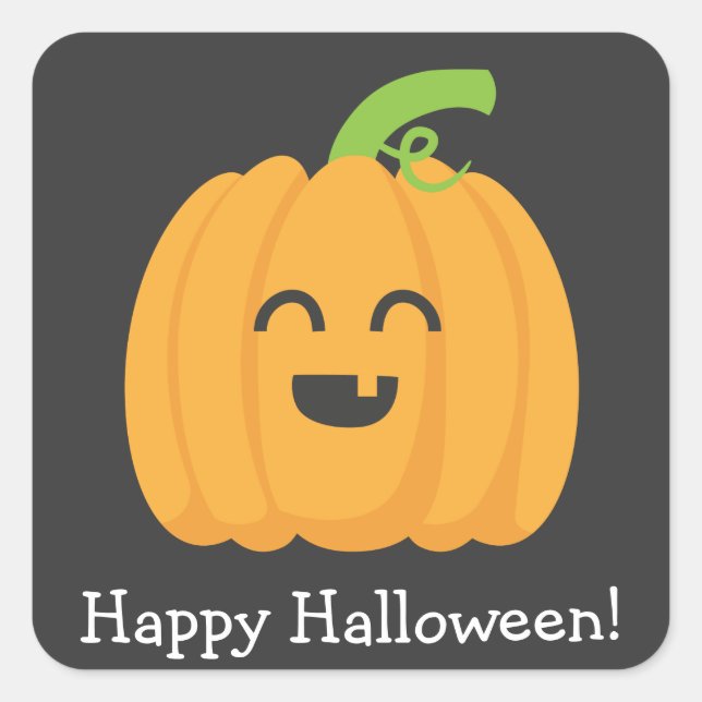 Happy Halloween with Cute Pumpkin Square Sticker (Front)