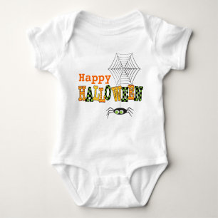 Happy Halloween With Cute Spider & Web Baby Bodysuit