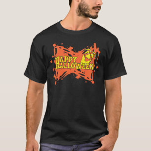 Happy Halloween with Funny Pumpkin Face on Orange  T-Shirt