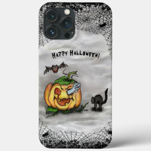 Happy Halloween with Ghost Cat Bat Pumpkin iPhone 13 Pro Max Case