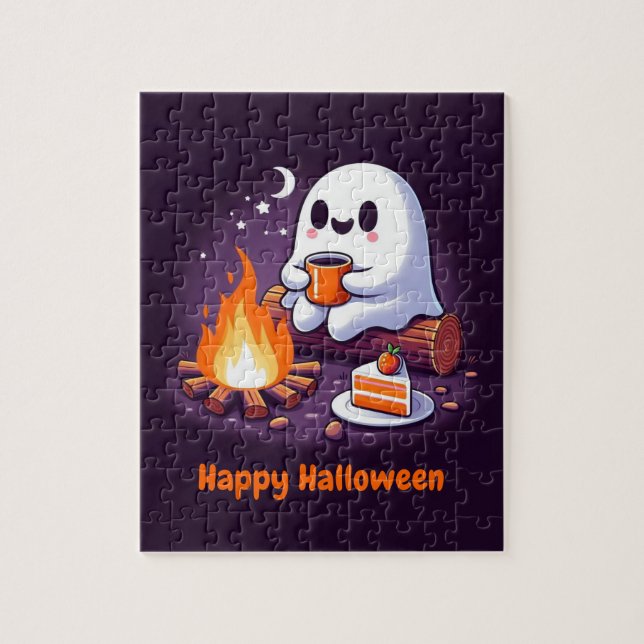 Happy Halloween with ghost drinking coffee  Jigsaw Puzzle (Vertical)