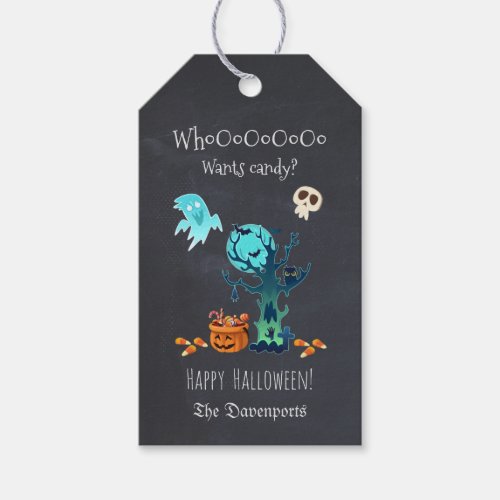 Happy Halloween With Ghosts Bats Skulls  Candy Gift Tags