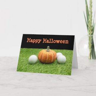 Happy Halloween with golf ball and pumpkin Card