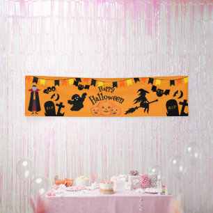Happy Halloween with Halloween Characters Banner