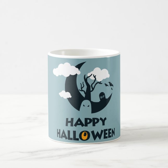Happy Halloween with moon and graveyard Coffee Mug (Center)