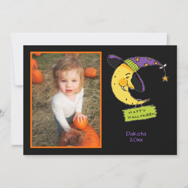 Happy Halloween with Moon Customized  Photo Frame Card (Front)