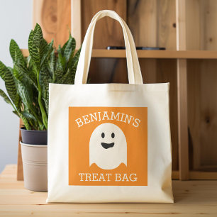 Happy Halloween with Name Cute Ghost Treat Tote Bag