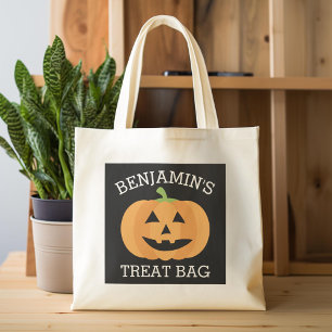 Happy Halloween with Name Cute Pumpkin Treat Tote Bag
