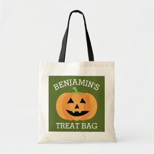 Happy Halloween with Name Cute Pumpkin Treat Tote Bag