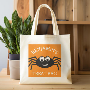 Happy Halloween with Name Cute Spider Treat Tote Bag