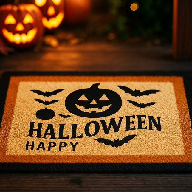 Happy Halloween with Pumpkin and Flying Bats Doormat (Creator Uploaded)